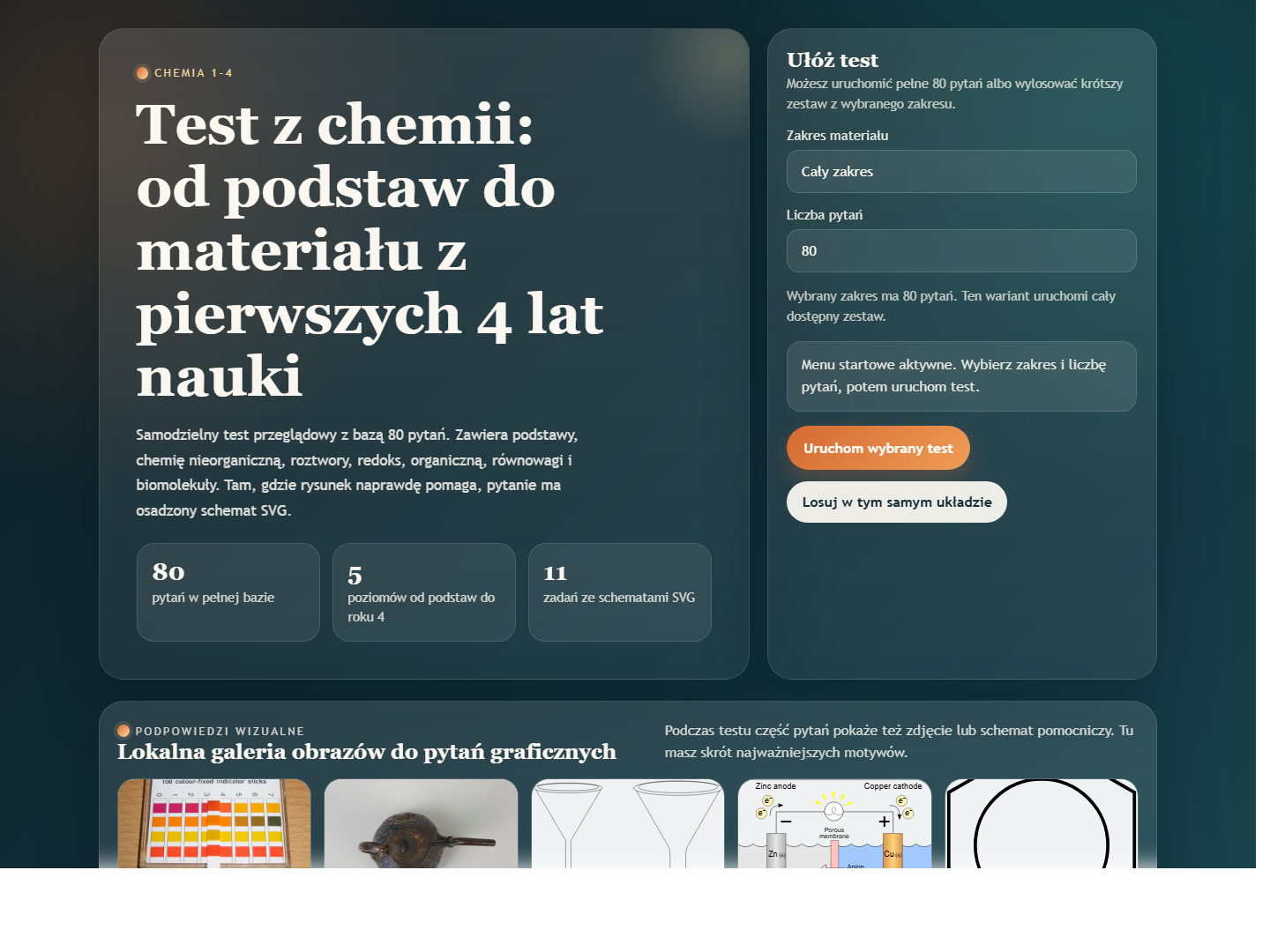 Rozbudowany test z chemii z wizualnymi podpowiedziami