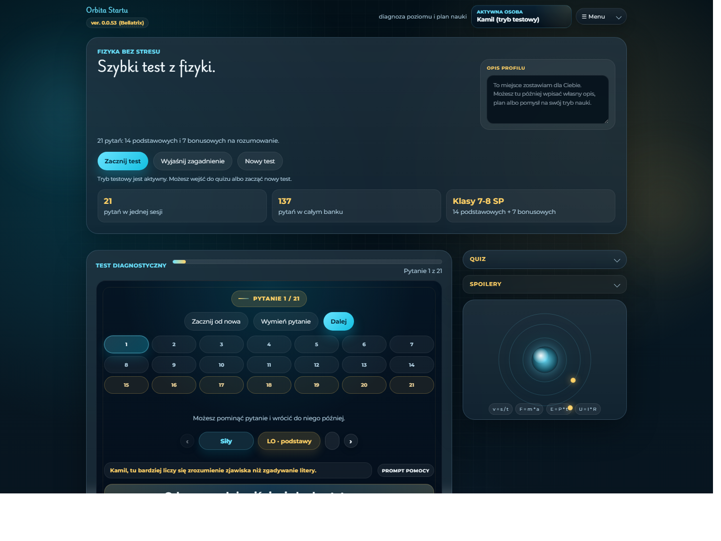 Orbita Startu czyli quiz z fizyki w aktualnej wersji